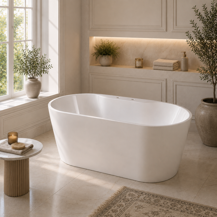 Kingston Sona VT7DE593023 - Aqua Eden 59-Inch Acrylic Oval Double Ended Freestanding Tub with Drain, Glossy White