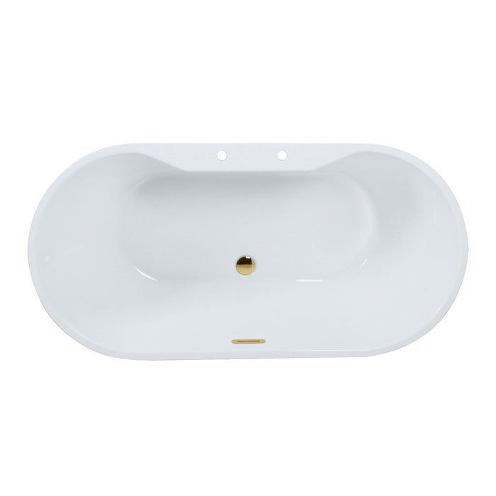 Kingston Sona VT7DE633023C422 - Aqua Eden 63-Inch Acrylic Oval Double Ended Freestanding Tub with Drain, Glossy White/Polished Brass