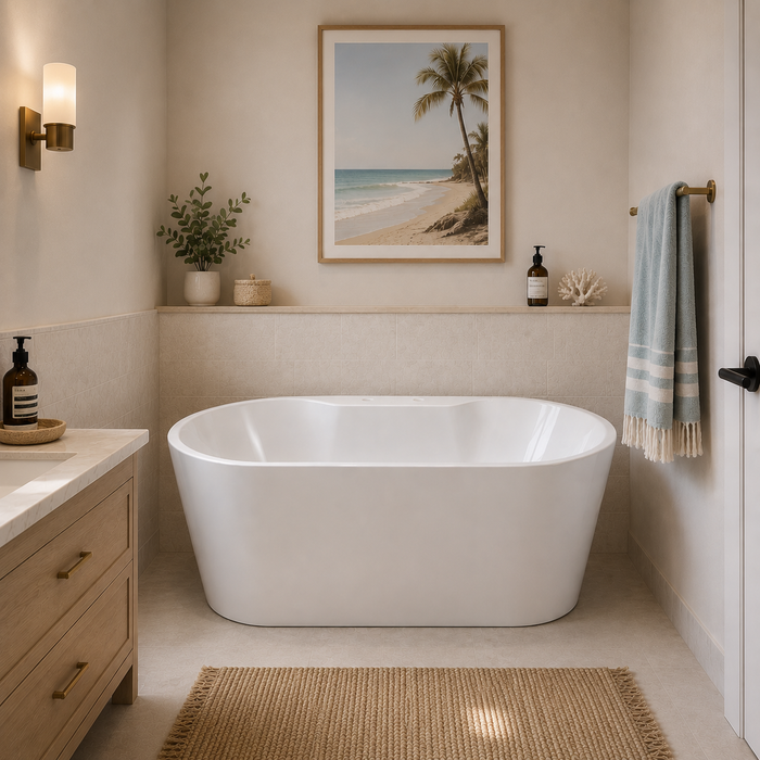 Kingston Sona VT7DE633023C427 - Aqua Eden 63-Inch Acrylic Oval Double Ended Freestanding Tub with Drain, Glossy White/Brushed Brass