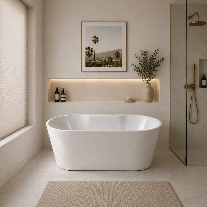 Kingston Sona VT7DE633023C428 - Aqua Eden 63-Inch Acrylic Oval Double Ended Freestanding Tub with Drain, Glossy White/Brushed Nickel