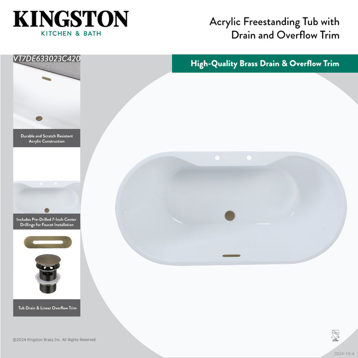Kingston Sona VT7DE633023C428 - Aqua Eden 63-Inch Acrylic Oval Double Ended Freestanding Tub with Drain, Glossy White/Brushed Nickel