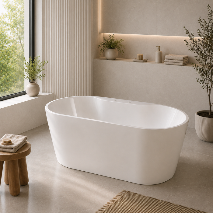 Kingston Sona VT7DE633023 - Aqua Eden 63-Inch Acrylic Oval Double Ended Freestanding Tub with Drain, Glossy White