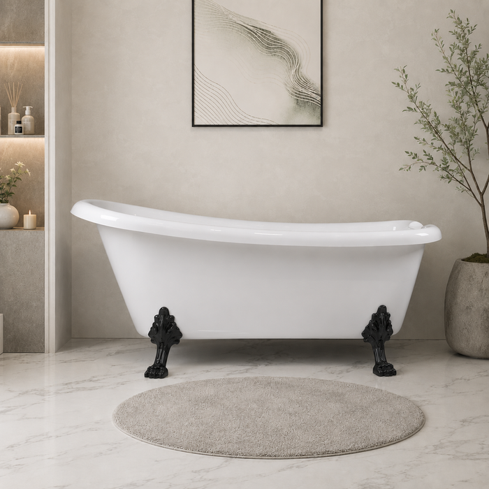 Kingston Heirloom VT7DE672826WAC0 - Aqua Eden 67-Inch Acrylic Classic Flat-Rim Single Slipper Clawfoot Tub (7-Inch Faucet Drillings), Glossy White/Matte Black