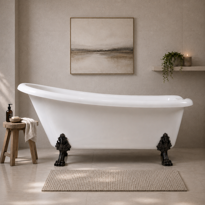 Kingston Heirloom VT7DE672826WAC5 - Aqua Eden 67-Inch Acrylic Classic Flat-Rim Single Slipper Clawfoot Tub (7-Inch Faucet Drillings), Glossy White/Oil Rubbed Bronze