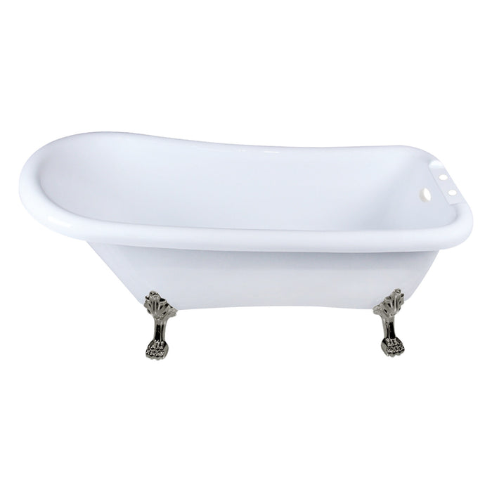 Kingston Heirloom VT7DE672826WAC8 - Aqua Eden 67-Inch Acrylic Classic Flat-Rim Single Slipper Clawfoot Tub (7-Inch Faucet Drillings), Glossy White/Brushed Nickel