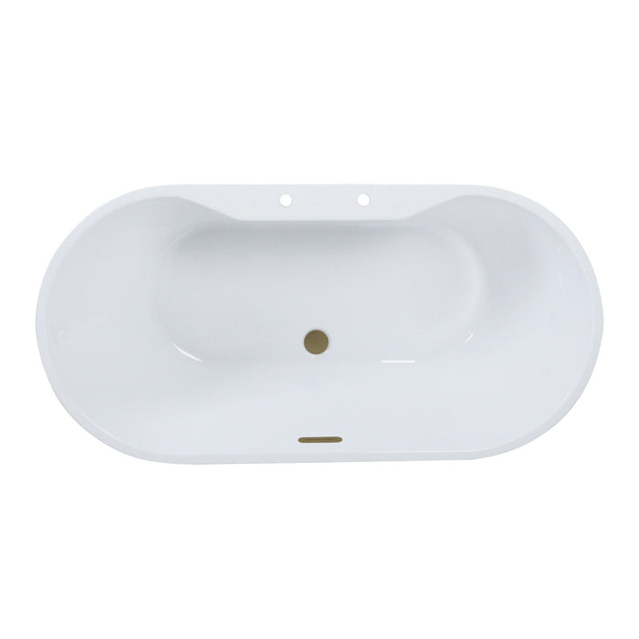 Aqua Eden VT7DE673223C423 67-Inch Acrylic Oval Double Ended Freestanding Tub with Drain, Glossy White/Antique Brass