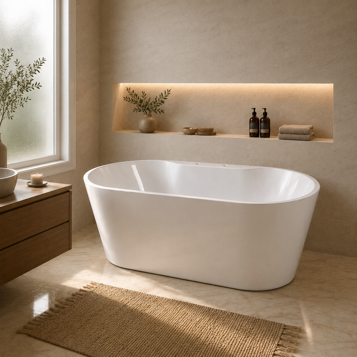 Kingston Sona VT7DE673223C426 - Aqua Eden 67-Inch Acrylic Oval Double Ended Freestanding Tub with Drain, Glossy White/Polished Nickel