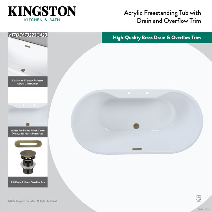 Kingston Sona VT7DE673223C428 - Aqua Eden 67-Inch Acrylic Oval Double Ended Freestanding Tub with Drain, Glossy White/Brushed Nickel