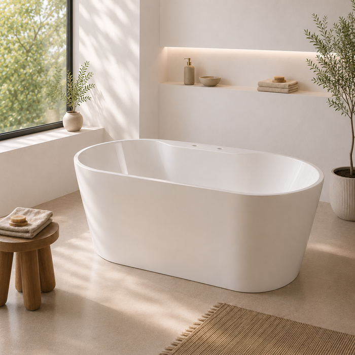 Kingston Sona VT7DE673223 - Aqua Eden 66-5/16-Inch Acrylic Oval Double Ended Freestanding Tub with Drain, Glossy White
