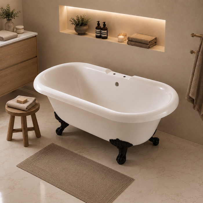 Kingston Heirloom VT7DS672924JNH0 - Aqua Eden 67-Inch Acrylic Oval Double Ended Clawfoot Tub (7-Inch Faucet Drillings), Glossy White/Matte Black