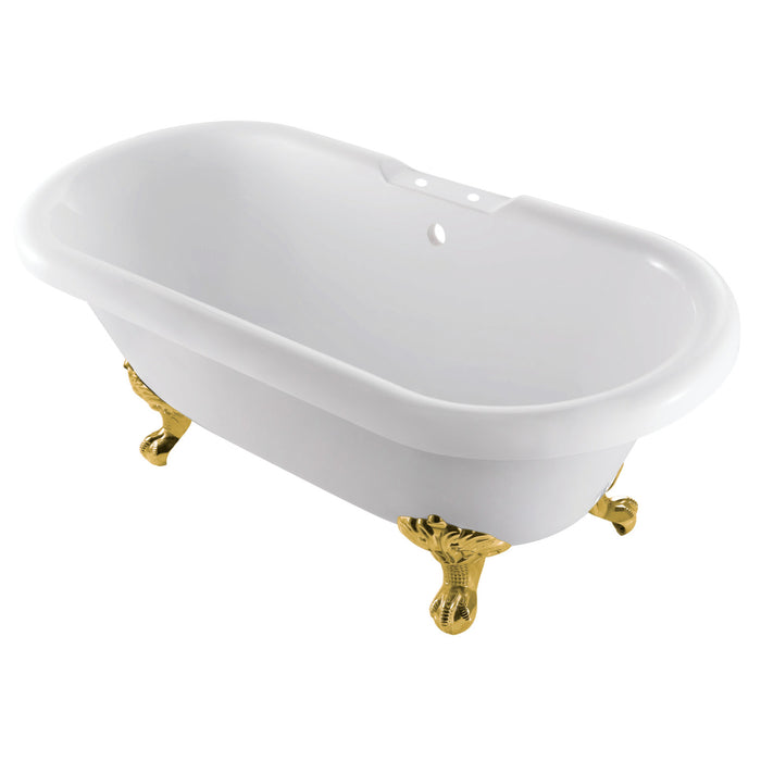 Kingston Heirloom VT7DS672924JNH7 - Aqua Eden 67-Inch Acrylic Oval Double Ended Clawfoot Tub (7-Inch Faucet Drillings), Glossy White/Brushed Brass