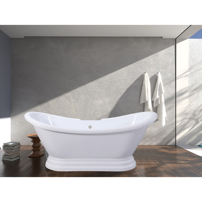 Aqua Eden VT7DS692828PBA 69-Inch Acrylic Oval Double Slipper Pedestal Tub (7-Inch Faucet Drillings), Glossy White