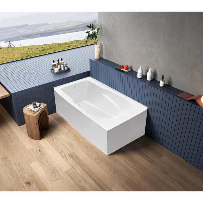 Aqua Eden VTAM6032L21TS 60-Inch Acrylic Rectangular 2-Wall Corner Alcove Tub, Left Hand Drain, Glossy White