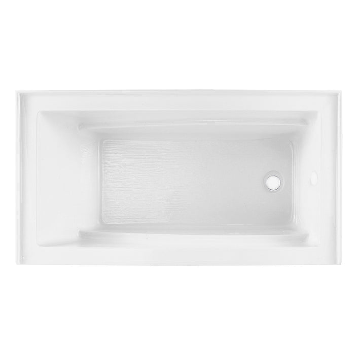 Kingston Tulare VTAM6032R22D - Aqua Eden 60-Inch Acrylic Rectangular 3-Wall Alcove Tub with Armrest and Anti-Skid Surface, Right Hand Drain, Glossy White