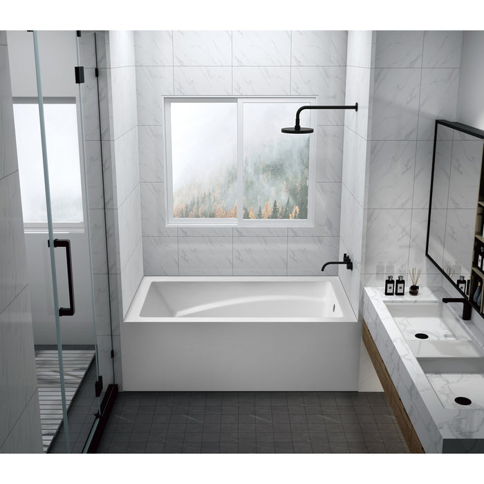 Kingston Tulare VTAM6032R22D - Aqua Eden 60-Inch Acrylic Rectangular 3-Wall Alcove Tub with Armrest and Anti-Skid Surface, Right Hand Drain, Glossy White