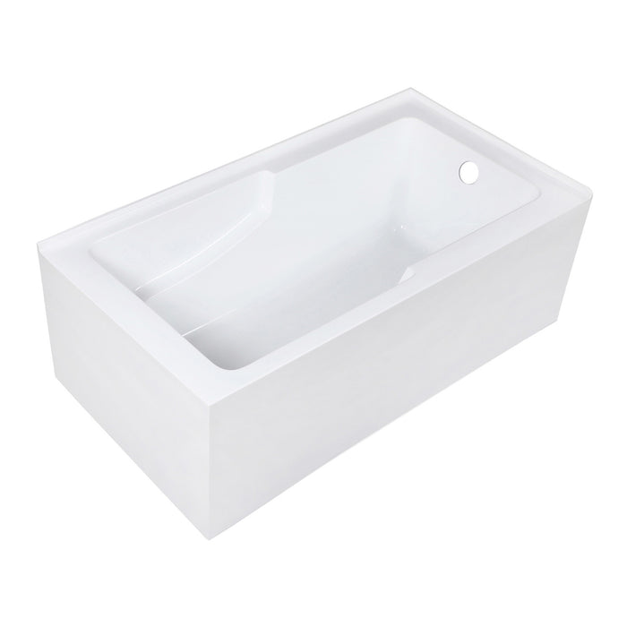 Kingston Tulare VTAM6032R22S - Aqua Eden 60-Inch Acrylic Rectangular 2-Wall Corner Alcove Tub with Corner Apron, Right Hand Drain Hole, Glossy White