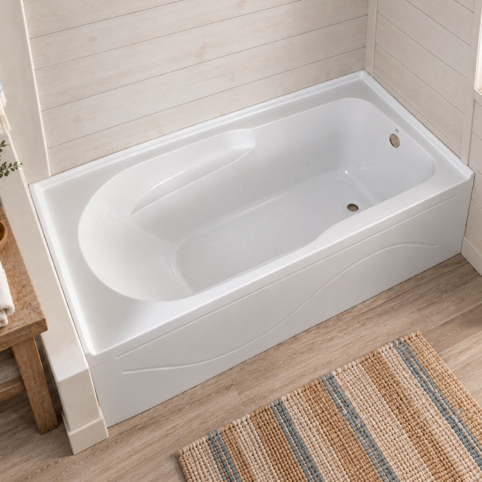 Kingston Tulare VTAP603022R - Aqua Eden 60-Inch Acrylic Rectangular 3-Wall Alcove Tub with Anti Skid and Right Hand Drain Hole, Glossy White
