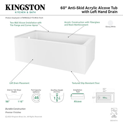 Kingston Tulare VTAP6032L21TS - Aqua Eden 60-Inch Acrylic Rectangular
