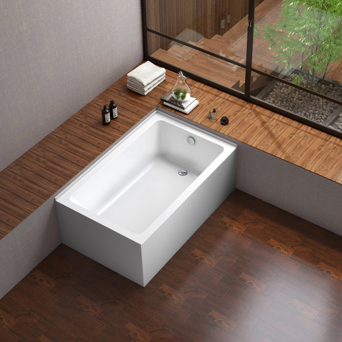 Aqua Eden VTAP6036R22TS 60-Inch Acrylic Rectangular 2-Wall Corner Alcove Tub, Right Hand Drain, Glossy White