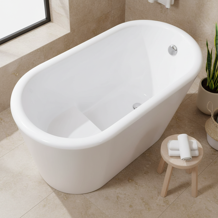 Kingston Sona VTDE512628BA - Aqua Eden 51-Inch Acrylic Oval Double Ended Freestanding Tub with Drain and Integrated Seat, Glossy White