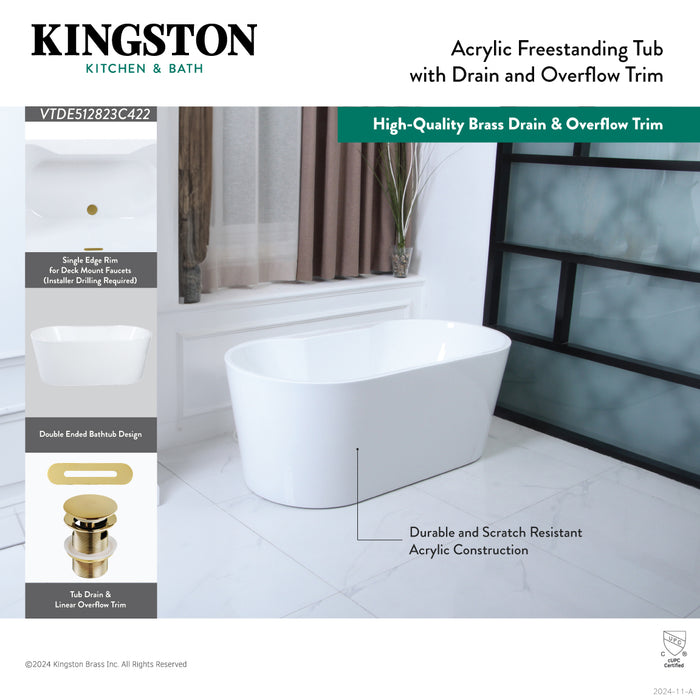Kingston Sona VTDE512823C426 - Aqua Eden 51-Inch Acrylic Oval Double Ended Freestanding Tub with Drain, Glossy White/Polished Nickel