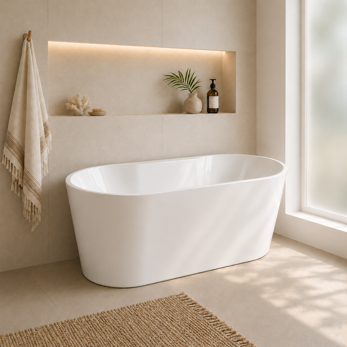 Kingston Sona VTDE512823C428 - Aqua Eden 51-Inch Acrylic Oval Double Ended Freestanding Tub with Drain, Glossy White/Brushed Nickel