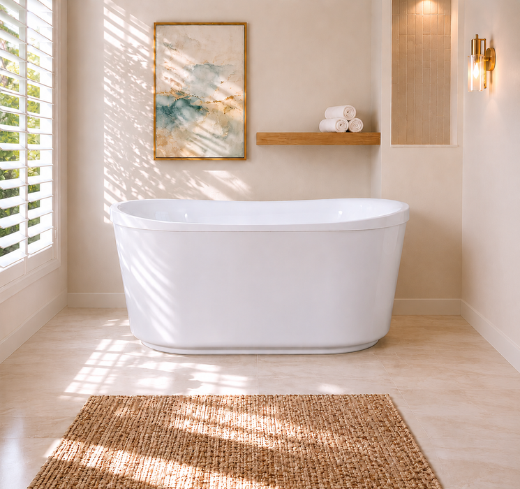 Kingston Sona VTDE513026BA - Aqua Eden 51-Inch Acrylic Oval Double Slipper Freestanding Tub with Drain, Glossy White