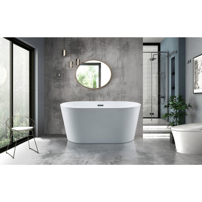 Aqua Eden VTDE533023 53-Inch Acrylic Oval Double Ended Freestanding Tub with Drain, Glossy White