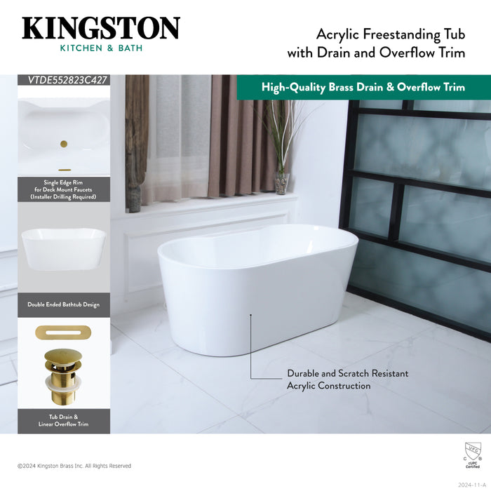 Kingston Sona VTDE552823C423 - Aqua Eden 55-Inch Acrylic Oval Double Ended Freestanding Tub with Drain, Glossy White/Antique Brass