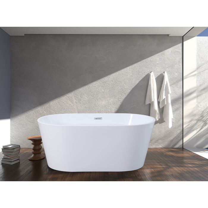 Aqua Eden VTDE563224BA 56-Inch Acrylic Oval Double Ended Freestanding Tub with Drain, Glossy White