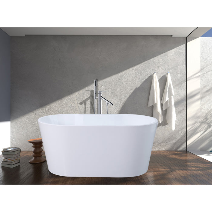 Aqua Eden VTDE563224BA 56-Inch Acrylic Oval Double Ended Freestanding Tub with Drain, Glossy White