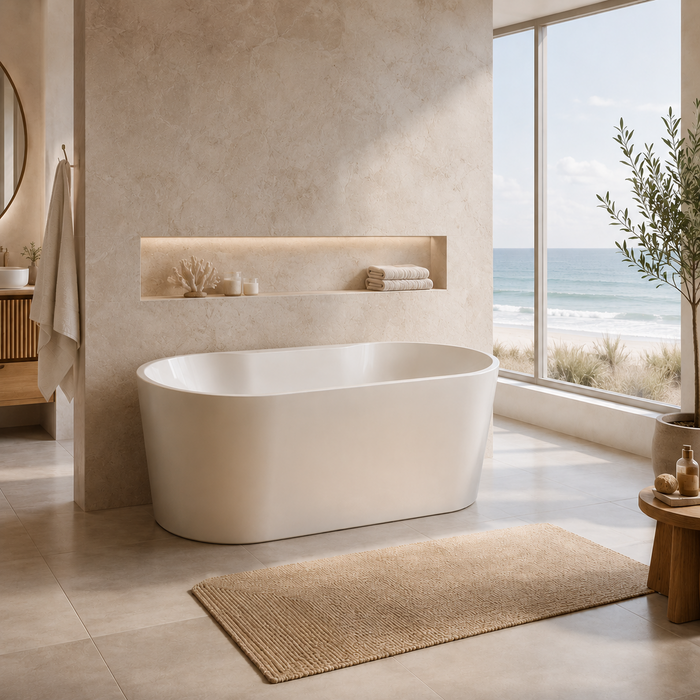 Kingston Sona VTDE593023C426 - Aqua Eden 59-Inch Acrylic Oval Double Ended Freestanding Tub with Drain, Glossy White/Polished Nickel