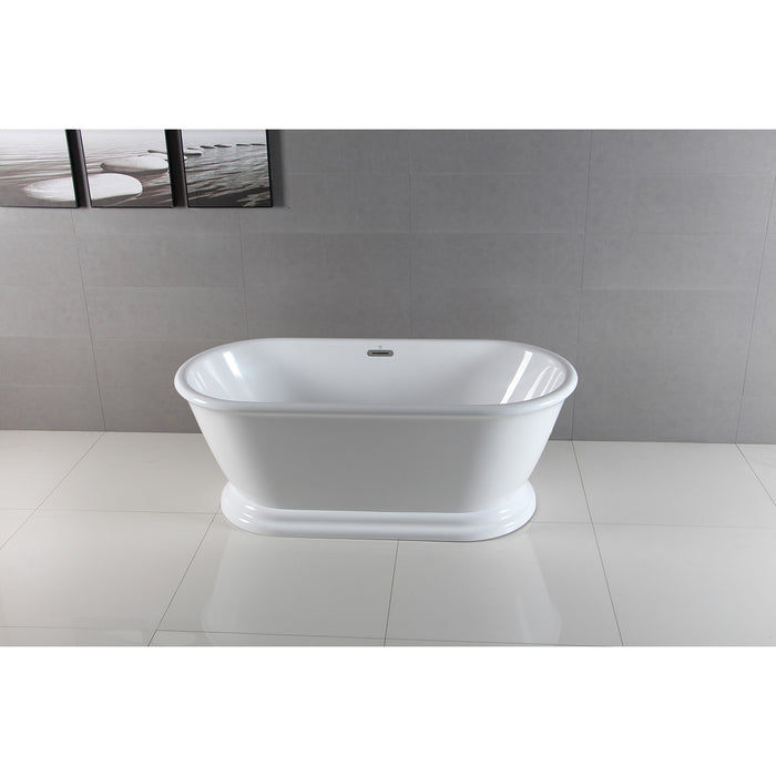 Kingston Heirloom VTDE602824 - Aqua Eden 60-Inch Acrylic Oval Double Ended Pedestal Tub with Drain (No Faucet Drillings), Glossy White