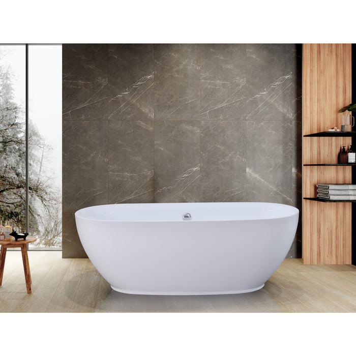 Aqua Eden VTDE673023BA 67-Inch Acrylic Oval Double Ended Freestanding Tub with Drain, Glossy White