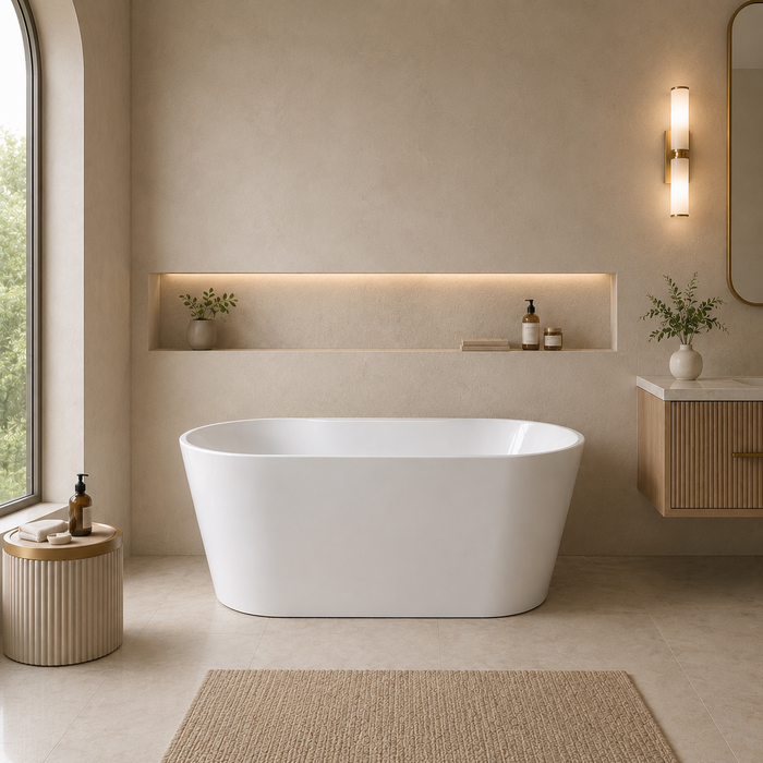 Kingston Sona VTDE673223C426 - Aqua Eden 67-Inch Acrylic Oval Double Ended Freestanding Tub with Drain, Glossy White/Polished Nickel