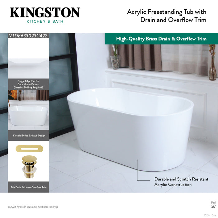 Kingston Sona VTDE673223C428 - Aqua Eden 67-Inch Acrylic Oval Double Ended Freestanding Tub with Drain, Glossy White/Brushed Nickel
