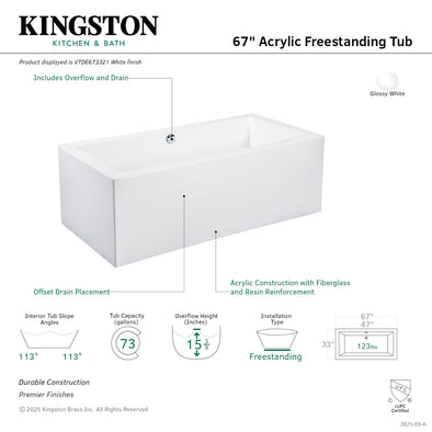 Kingston Sona VTDE673321 - Aqua Eden 67-Inch Acrylic Rectangular