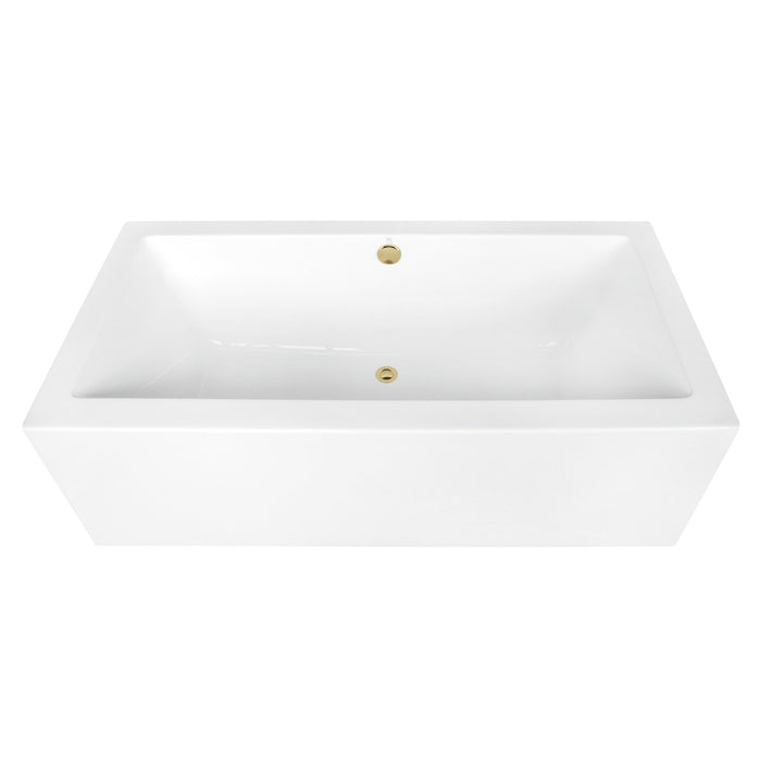 Kingston Sona VTDE673321M2 - Aqua Eden 67-Inch Acrylic Rectangular Double Ended Freestanding Tub with Overflow/Drain Assembly, Glossy White/Polished Brass
