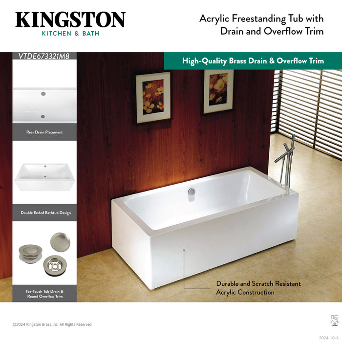 Kingston Sona VTDE673321M3 - Aqua Eden 67-Inch Acrylic Rectangular Double Ended Freestanding Tub with Overflow/Drain Assembly, Glossy White/Antique Brass