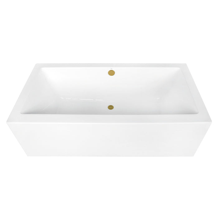 Kingston Sona VTDE673321M7 - Aqua Eden 67-Inch Acrylic Rectangular Double Ended Freestanding Tub with Overflow/Drain Assembly, Glossy White/Brushed Brass