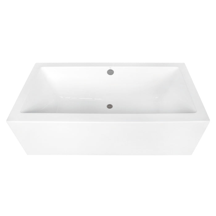 Kingston Sona VTDE673321M8 - Aqua Eden 67-Inch Acrylic Rectangular Double Ended Freestanding Tub with Overflow/Drain Assembly, Glossy White/Brushed Nickel