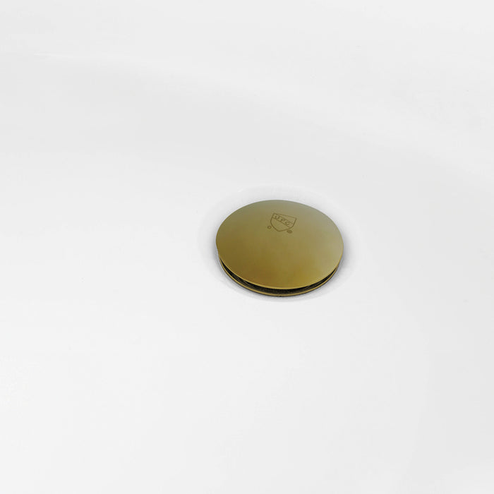 Aqua Eden VTDE713224C427 71-Inch Acrylic Oval Double Ended Pedestal Tub with Drain (No Faucet Drillings), Glossy White/Brushed Brass