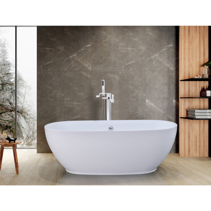 Aqua Eden VTDE713321BA 71-Inch Acrylic Oval Double Ended Freestanding Tub with Drain, Glossy White