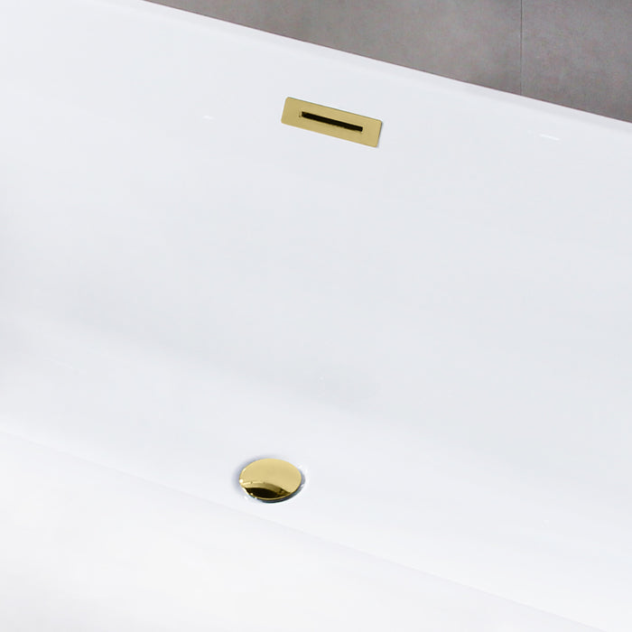 Kingston Heirloom VTDE713524C412 - Aqua Eden 71-Inch Acrylic Oval Rectangular Double Ended Pedestal Tub with Drain (No Faucet Drillings), Glossy White/Polished Brass