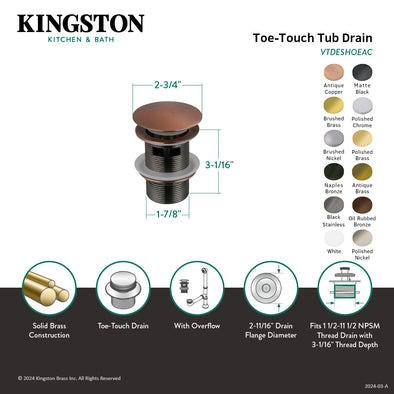 Kingston Sona VTDESHOEMB - Trimscape Brass Toe Touch Tub Drain