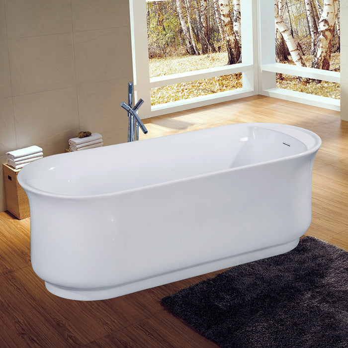 Aqua Eden VTDR662723 66-Inch Acrylic Oval Double Ended Freestanding Tub with Drain and Anti-Skid Surface, Glossy White