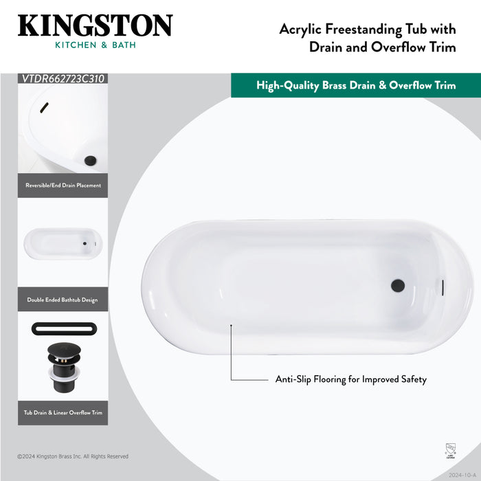 Kingston Sona VTDR662723C310 - Aqua Eden 66-Inch Acrylic Oval Double Ended Freestanding Tub with Drain and Anti-Skid Surface, Glossy White/Matte Black