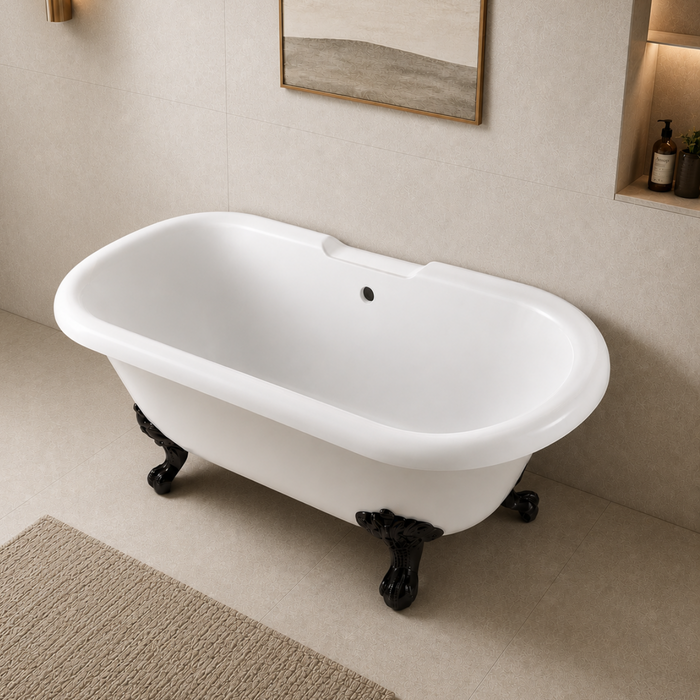 Kingston Heirloom VTDS672924JNH0 - Aqua Eden 67-Inch Acrylic Oval Double Ended Clawfoot Tub (No Faucet Drillings), Glossy White/Matte Black