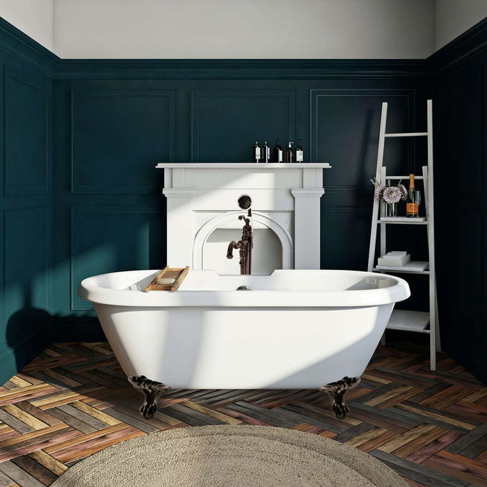 Kingston Heirloom VTDS672924JNH5 - Aqua Eden 67-Inch Acrylic Oval Double Ended Clawfoot Tub (No Faucet Drillings), Glossy White/Oil Rubbed Bronze