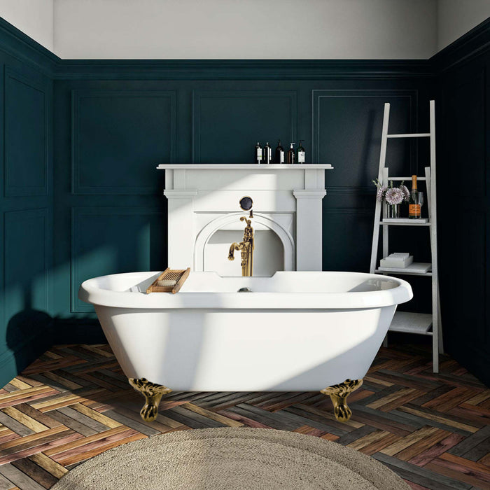 Kingston Heirloom VTDS672924JNH7 - Aqua Eden 67-Inch Acrylic Oval Double Ended Clawfoot Tub (No Faucet Drillings), Glossy White/Brushed Brass